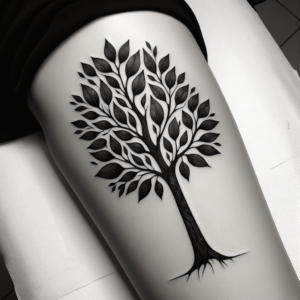 Blackwork Tree With Solid Black Leaves