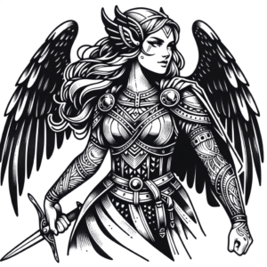 Blackwork Valkyrie With Bold Black Areas
