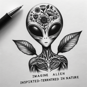 Botanical Alien With Leaves And Flowers