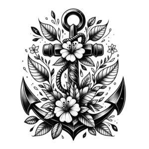 Botanical Anchor With Leaves And Flowers