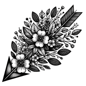 Botanical Arrow Intertwined With Detailed Leaves And Flowers