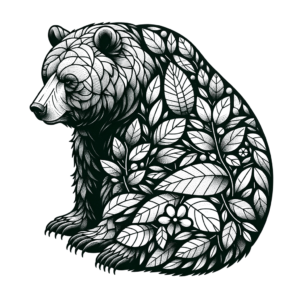 Botanical Bear Surrounded By Leaves