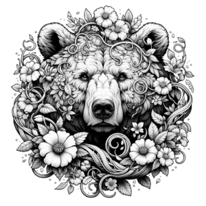 Botanical Bear With Flowers And Vines
