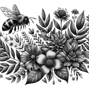 Botanical Bee Among Flowers