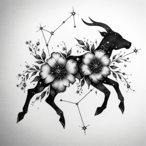 Botanical Capricorn Constellation With Floral Designs