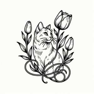 Botanical Cat With Tulips