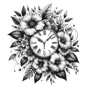 Botanical Clock With Flowers And Leaves