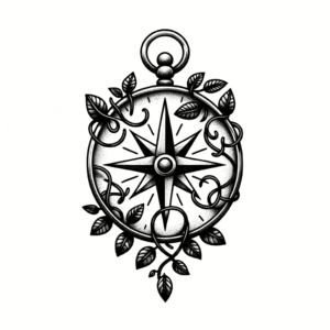 Botanical Compass With Intertwining Vines And Leaves