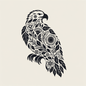 Botanical Eagle With Floral Elements