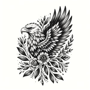 Botanical Eagle With Flower Accents
