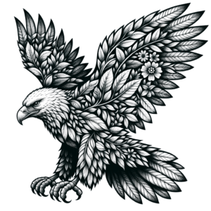 Botanical Eagle With Leaves And Flowers