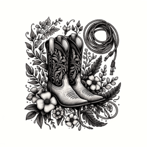 Botanical Elements Intertwined With Cowboy Gear