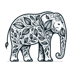 Botanical Elephant With Leaf Patterns