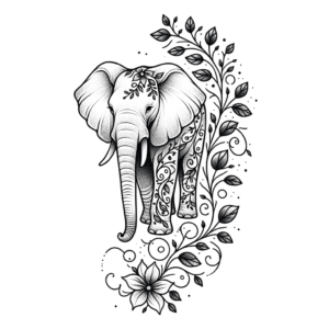 Botanical Elephant With Vine Accents