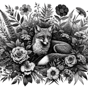 Botanical Fox Surrounded By Detailed Plants And Flowers