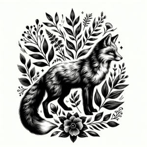 Botanical Fox Surrounded By Detailed Plants And Flowers