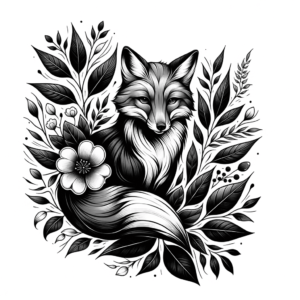 Botanical Fox Surrounded By Leaves And Flowers