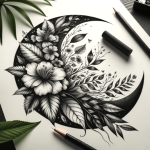 Botanical Moon With Leaves And Petals
