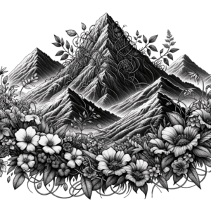 Botanical Mountain With Flowers And Vines