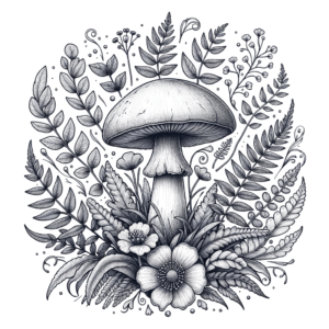 Botanical Mushroom With Natural Elements