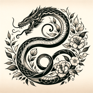 Botanical Ouroboros With Leaves And Flowers