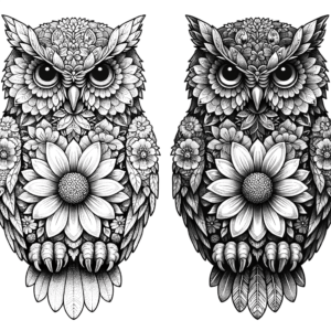Botanical Owl With Floral Patterns Incorporated Into The Design