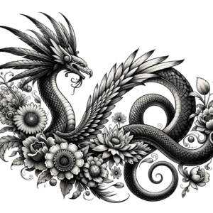 Botanical Quetzalcoatl Intertwined With Flowers
