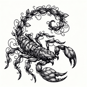 Botanical Scorpion With Vines And Leaves Intertwined