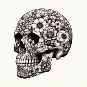 Botanical Skull With Intricate Flowers