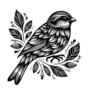 Botanical Sparrow With Leaves