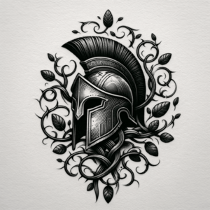 Botanical Spartan Helmet Surrounded By Vines
