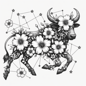 Botanical Taurus Constellation With Floral Stars