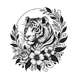 Botanical Tiger With Floral Accents