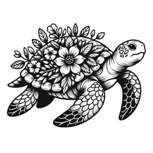 Botanical Turtle With Floral Elements Integrated