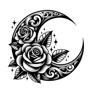 Chicano Crescent Moon With Roses