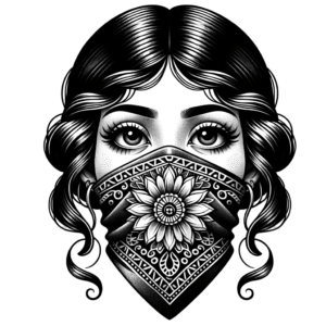 Chicano Girl With A Bandana Covering Her Mouth In A Surrealism Style