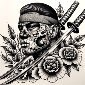 Chicano Samurai With Floral Designs