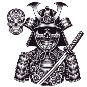 Chicano Samurai With Sugar Skull Elements