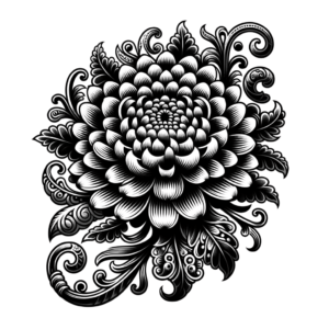 Chicano Style Chrysanthemum With Cultural Motifs