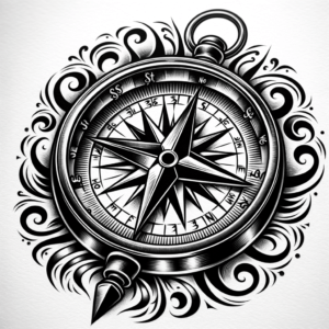 Chicano-Style Compass With Detailed Shading And Script