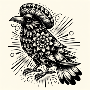 Chicano Style Crow With Cultural Elements