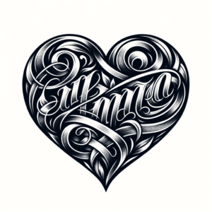 Chicano-Style Heart With Script Text