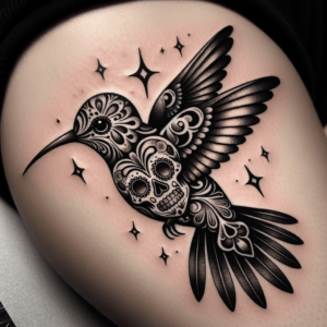 Chicano Style Hummingbird With Sugar Skulls
