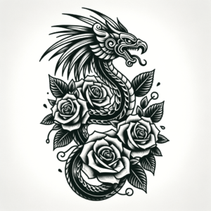 Chicano Style Quetzalcoatl With Roses