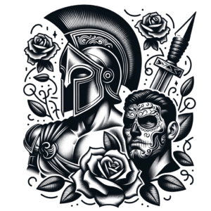 Chicano Style Spartan Warrior With Roses