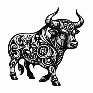 Chicano-Style Taurus Bull With Decorative Elements