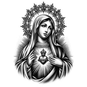 Chicano-Style Virgen Mary With A Sacred Heart