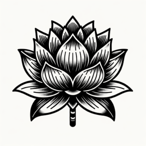Classic Americana Lotus Flower With Bold Outlines