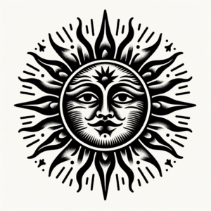 Classic Americana Sun With Traditional Tattoo Elements