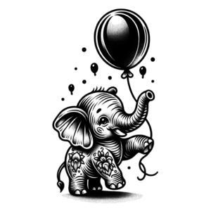 Cute Baby Elephant Holding A Balloon